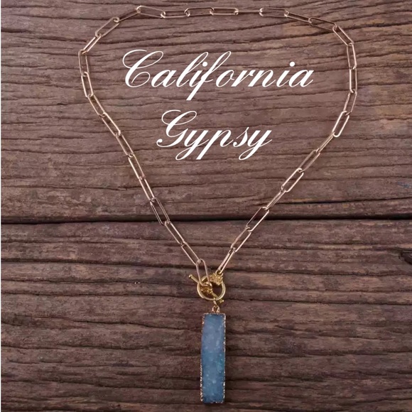 Gold Druzy Safety Pin Necklace - Picture 4 of 4